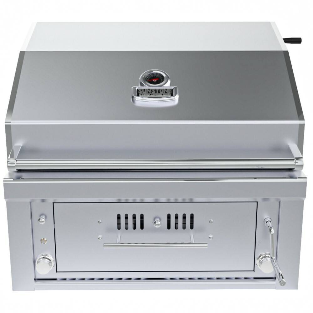 Close-up of Sunstone® Series 30” Hybrid Gas/Charcoal/Wood Built-In Grill's infrared burner highlighting its powerful cooking capabilities.