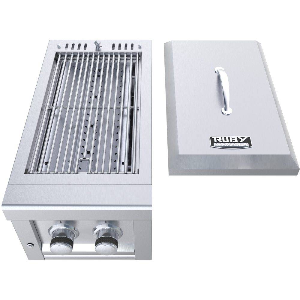 Sunstone Ruby Series 13" Companion Pro Burner featuring durable 304 stainless steel construction and LED accent lighting for outdoor cooking.