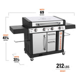 Close-up of the Blackstone Patio Pro 36” Griddle with Hood highlighting the four independently controlled heat zones.