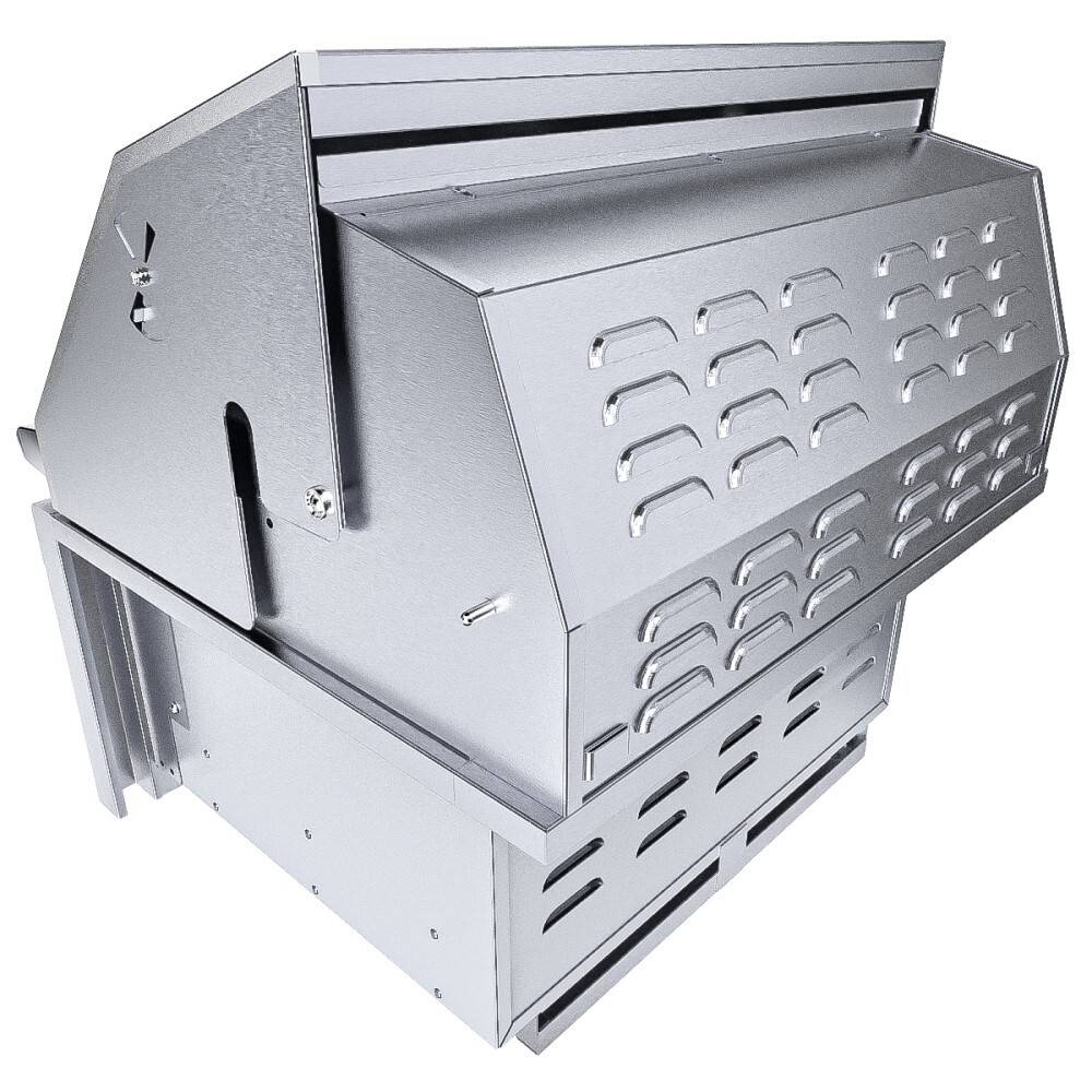 Close-up of the fully removable drawer system for easy ash removal in the Sunstone® 28″ Charcoal Drop-in Grill by Sunstone.
