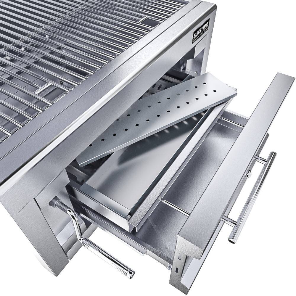 Sunstone® Series 28″ Charcoal Drop-in Grill featuring adjustable vents for optimal airflow and heat control, designed by Sunstone.