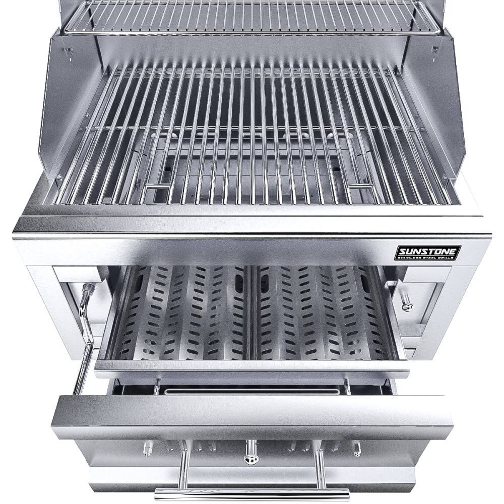 Smoker/steamer box included with the Sunstone® Series 28″ Charcoal Drop-in Grill, perfect for enhancing smoky flavors by Sunstone.
