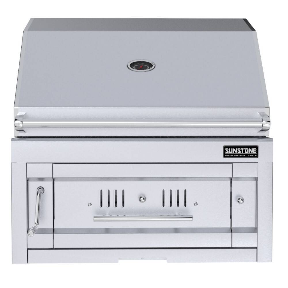 Sunstone 28" Charcoal Drop-in Grill featuring premium stainless steel construction and height-adjustable charcoal burn tray for perfect grilling.
