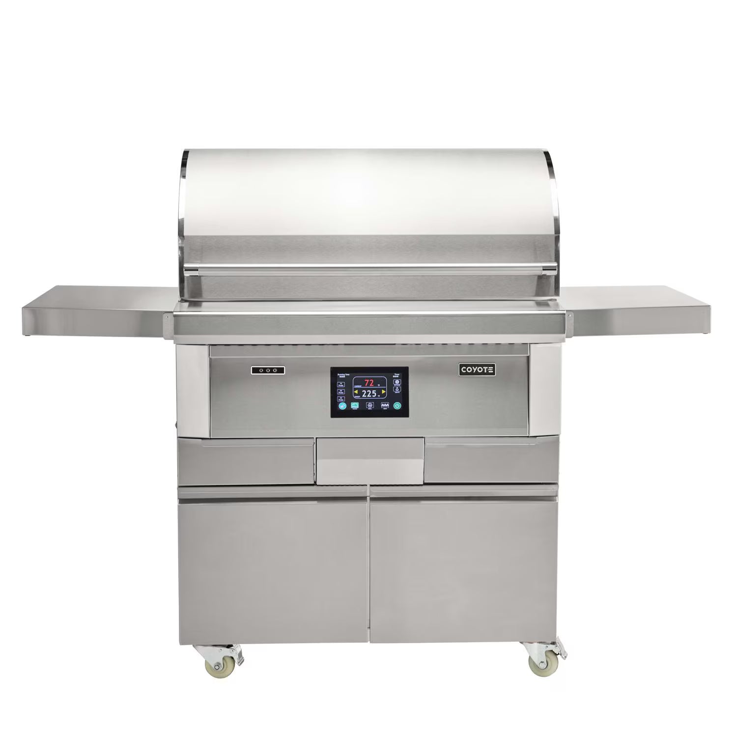Coyote C3C30 freestanding gas grill on cart with digital control panel, lid closed