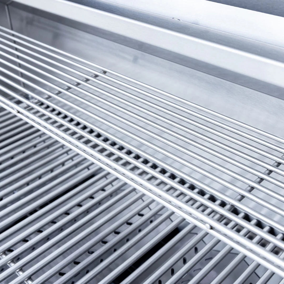 Close-up of the stainless steel cooking grates of a Summerset built-in gas grill