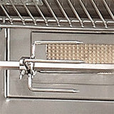 Close-up of the infrared rotisserie burner and spit rod inside an Alfresco built-in gas grill