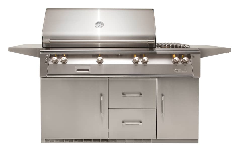 Alfresco ARXE-56C 56-inch refrigerated grill cart with 7.25 cubic foot outdoor refrigerator