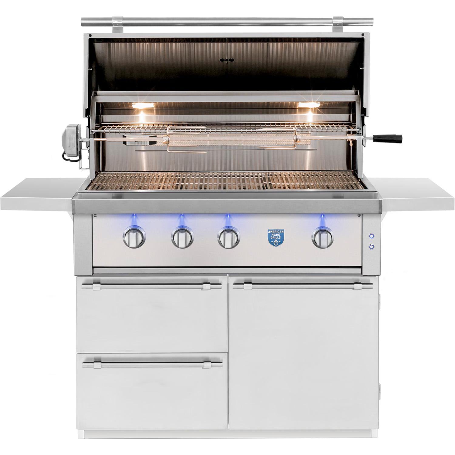 American Made Grills Estate 42-inch freestanding gas cart grill — cart with side shelves and storage