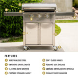 Close-up of Blackstone Select 28" Griddle Cart with Cabinet demonstrating the stainless steel construction.