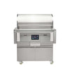 Coyote C3C30 stainless steel gas grill on freestanding cart, front view lid closed