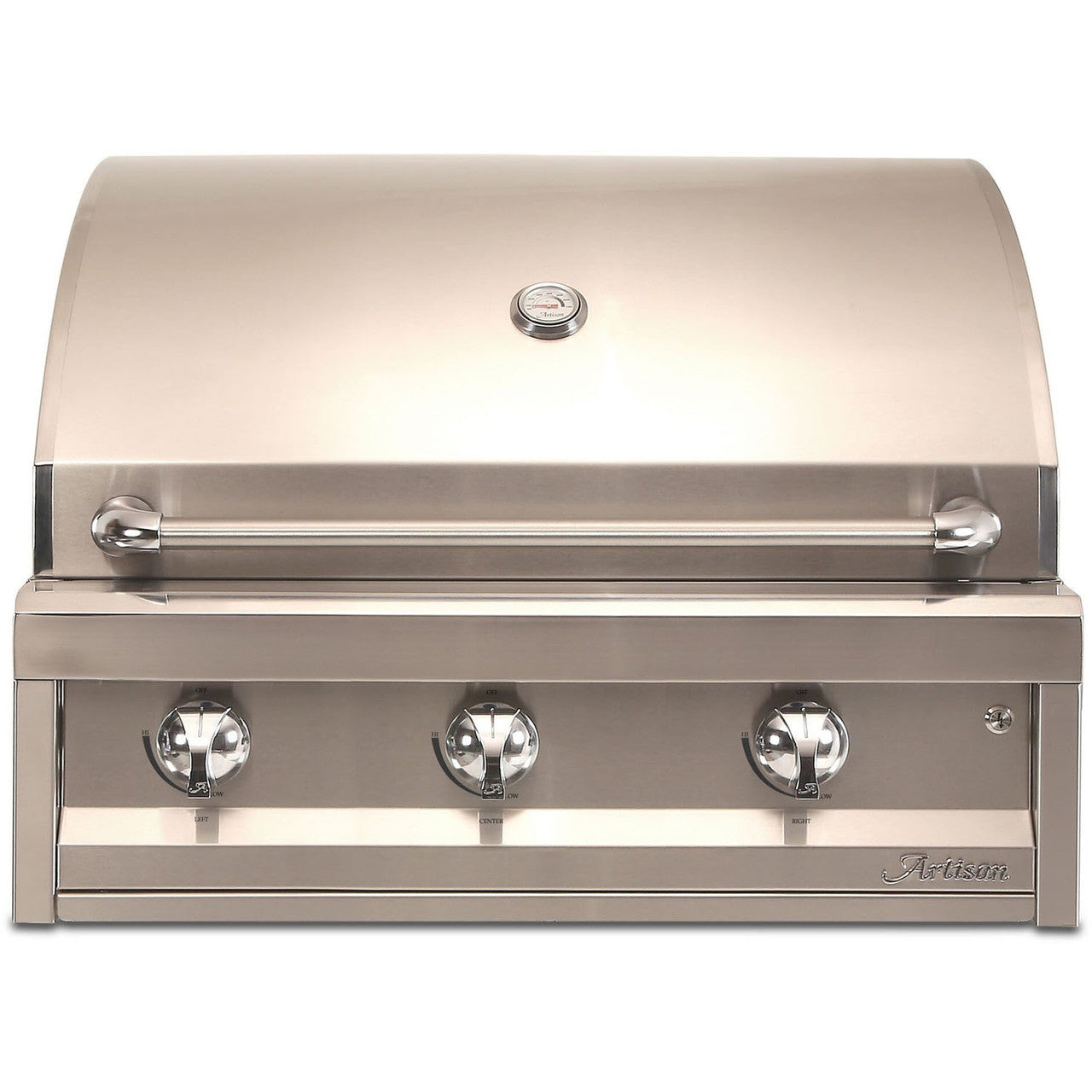 Artisan American Eagle 32" Built-In Grill, 3 Burner with a sleek stainless steel finish, designed for outdoor cooking.