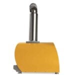 A small thumbnail of a large Coyote outdoor pizza oven with a yellow wide domed body and a stainless steel chimney, shown from a side angle against a white background