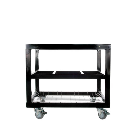 Primo cart base with storage basket for Oval Junior ceramic grill, rolling steel stand on casters