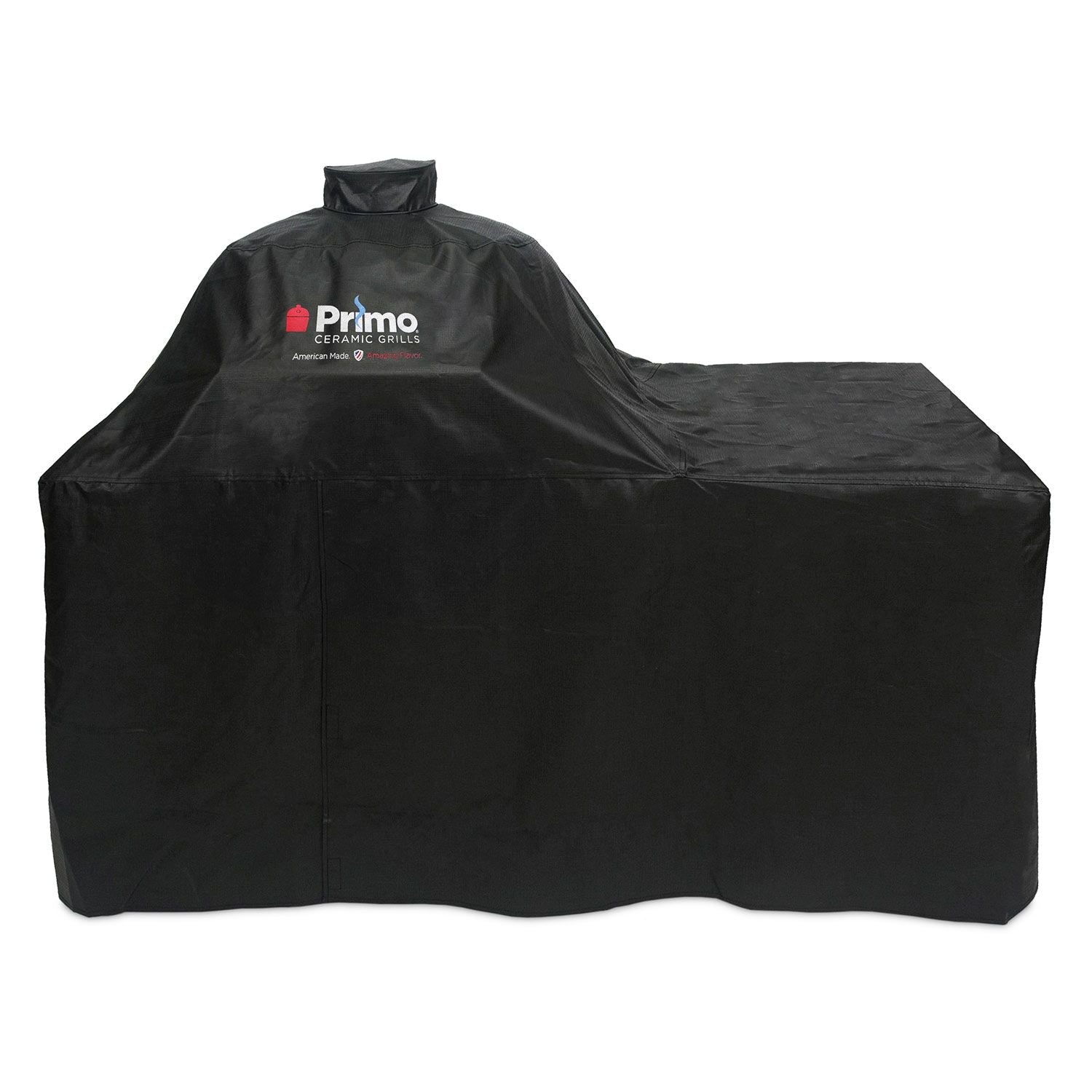 Primo grill cover for Oval X-Large ceramic grill in a Primo cypress countertop table