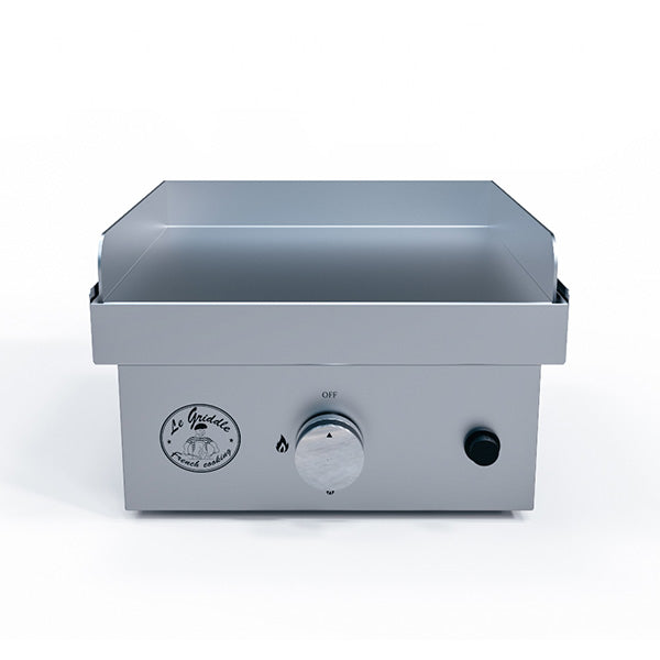 The Le Griddle Wee Griddle Single Burner Natural Gas Griddle, highlighting the electronic ignition and safety features.