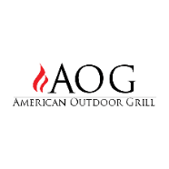 American Outdoor Grill brand logo, with the letters AOG in black accented by a red flame, above the words American Outdoor Grill, on a white background