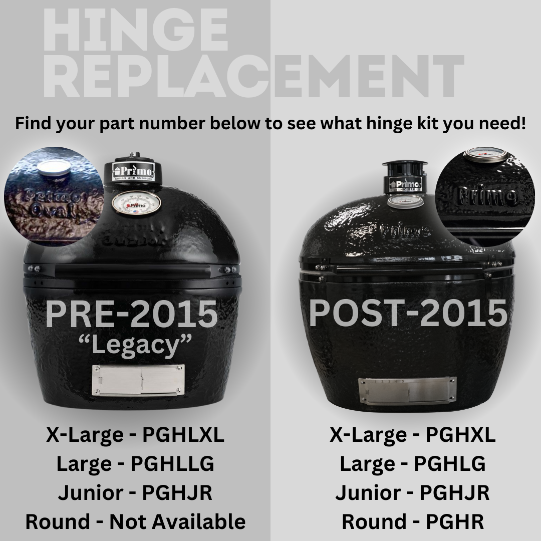 Primo hinge and handle kit for Oval Junior ceramic grill, pre- and post-2015, with hinge bands and handle