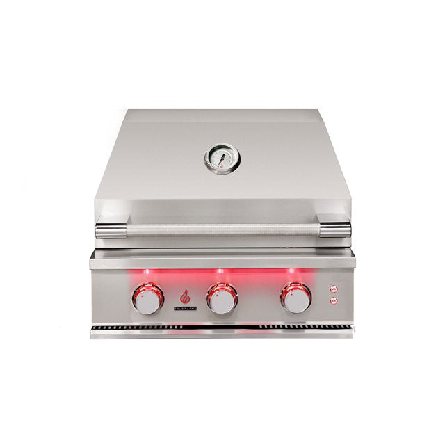 True Flame 3 Burner Gas Grill with stainless steel design and LED exterior lighting