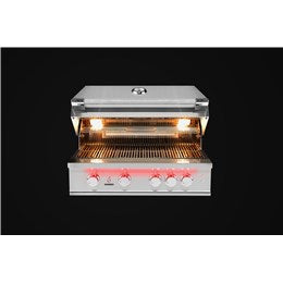 True Flame 32” 4 Burner propane grill featuring stainless steel construction and exterior LED lighting.