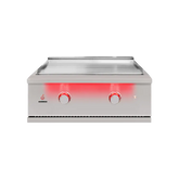 TrueFlame Griddle Built-in showcasing its sleek 304 stainless steel construction and expansive cooking surface, perfect for outdoor kitchen enthusiasts.