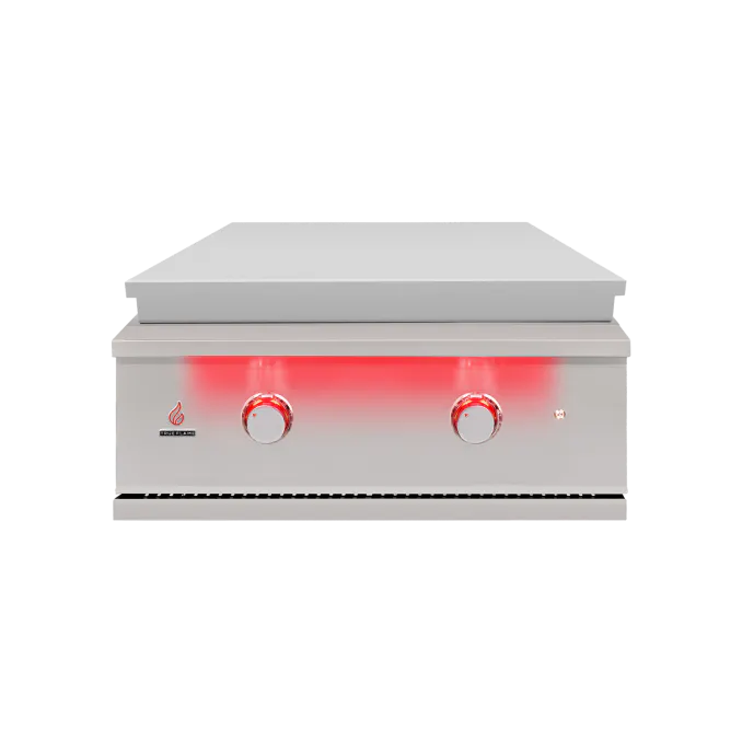 TrueFlame Griddle Built-in, featuring a 495 square inch cooking surface and 36,000 BTUs, perfect for outdoor grilling and cooking.