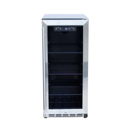 15” 3.2C Outdoor Fridge with Glass Door by True Flame showcasing its tinted glass door and durable design.