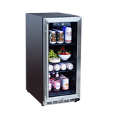 Temperature control features of True Flame's 15” 3.2C Outdoor Fridge with Glass Door, ideal for outdoor beverage storage.