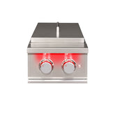 TrueFlame Double Side Burner with stainless steel construction and LED lights, perfect for outdoor cooking.