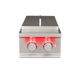 TrueFlame Double Side Burner with stainless steel construction and LED lights, perfect for outdoor cooking.