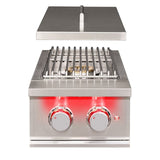 TrueFlame Double Side Burner showcasing durable stainless steel construction and LED illuminated controls, perfect for outdoor kitchens.