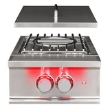Propane TrueFlame Power Burner featuring dual cast stainless ring burners and removable stainless steel lid.