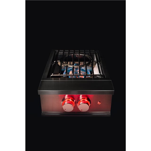 TrueFlame Power Burner in use with high-heat cooking on a removable wok grate, perfect for boiling, sautéing, and searing.