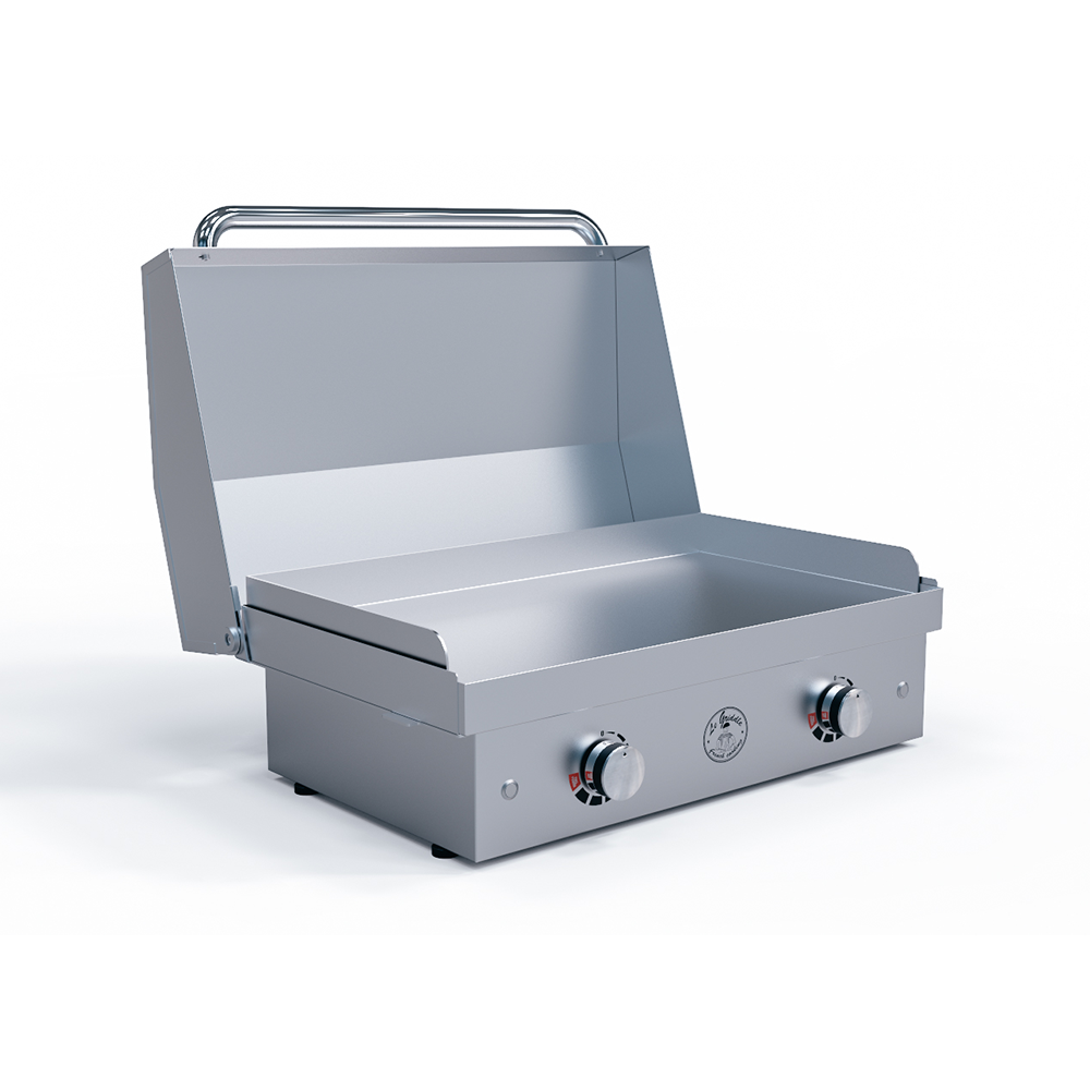 Le Griddle 75 Series griddle with the optional stainless lid closed over the cooking surface
