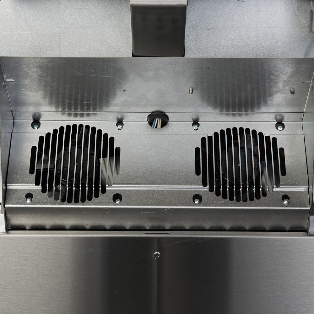 A side profile of the Memphis Elite 39" Cart ITC3 Pellet Grill highlighting its heavy-duty stainless steel construction.