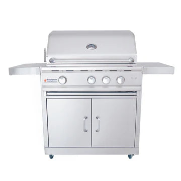 RCS 30" Cutlass Pro Freestanding Grill Cart showcasing the ceramic infrared back burner and rotisserie kit for versatile outdoor cooking.