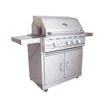 30" Cutlass Pro Freestanding Grill Cart by RCS showcasing its sleek design and stainless steel construction.