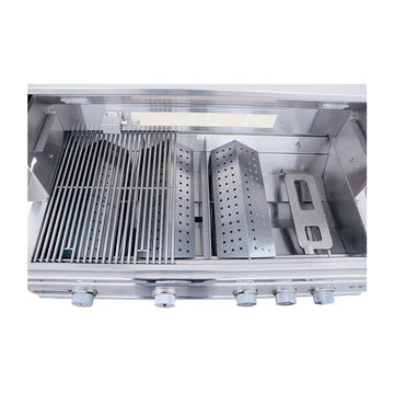 RCS 38" Cutlass Pro Freestanding Grill with a highlighted ceramic infrared back burner, perfect for rotisserie cooking.