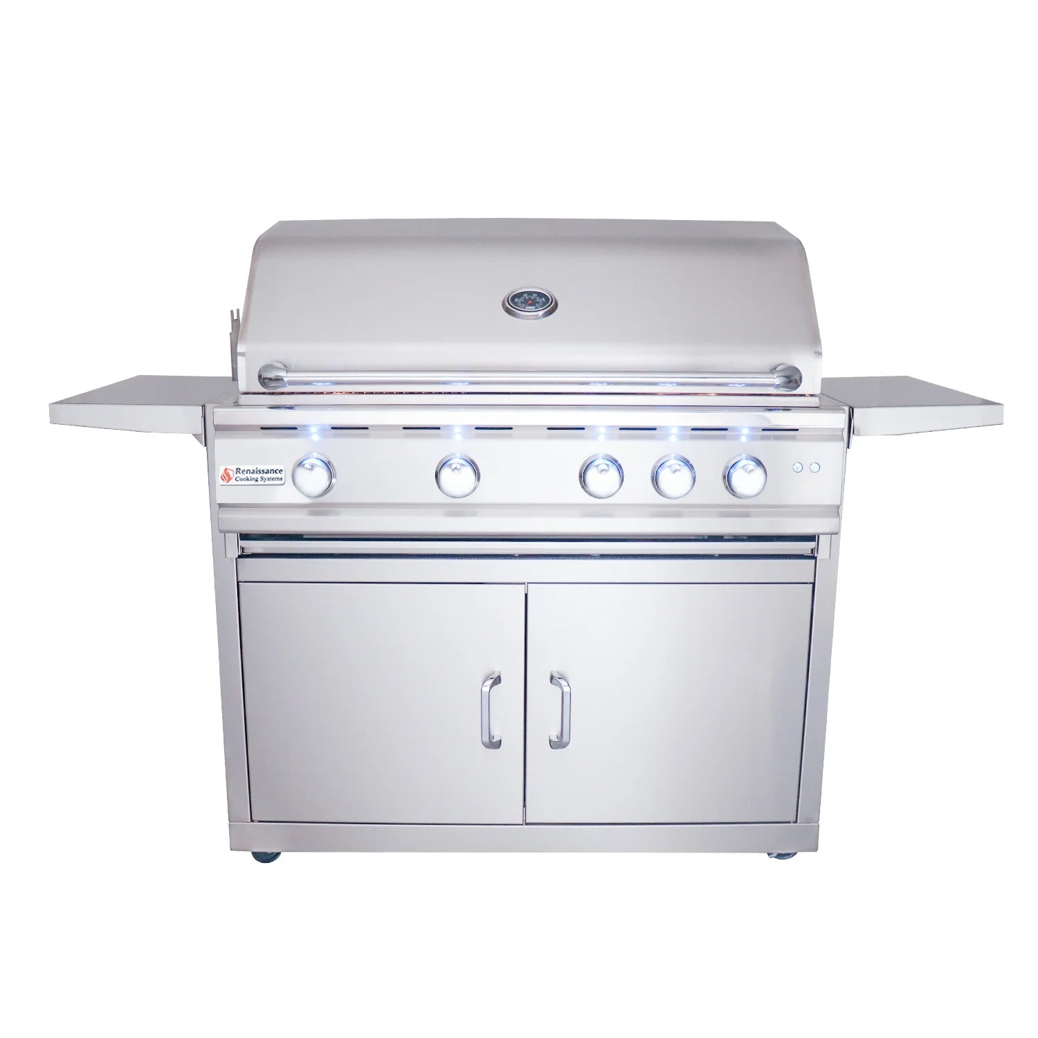 38" Cutlass Pro Freestanding Grill Cart by RCS showing stainless steel design and powerful burners.