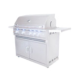 Close-up of the 38" Cutlass Pro Freestanding Grill Cart by RCS highlighting the rotisserie kit and heat zone separators.