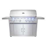 RCS 42" Cutlass Pro Freestanding Grill Cart equipped with a rotisserie kit and ceramic infrared back burner for versatile cooking.