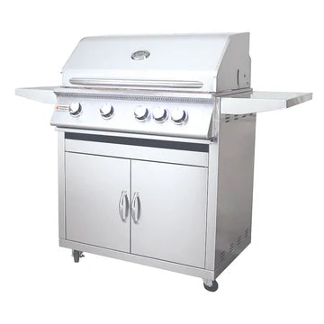32" Premier Freestanding Grill Cart by RCS featuring a sleek stainless steel design and spacious cooking area, perfect for outdoor gatherings.