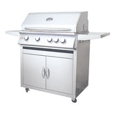 32" Premier Freestanding Grill Cart by RCS featuring a sleek stainless steel design and spacious cooking area, perfect for outdoor gatherings.