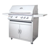 32" Premier Freestanding Grill Cart by RCS featuring a sleek stainless steel design and spacious cooking area, perfect for outdoor gatherings.