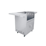 Side view of the 26" Premier Freestanding Grill Cart by RCS highlighting its three stainless steel burners and easy-access control knobs.