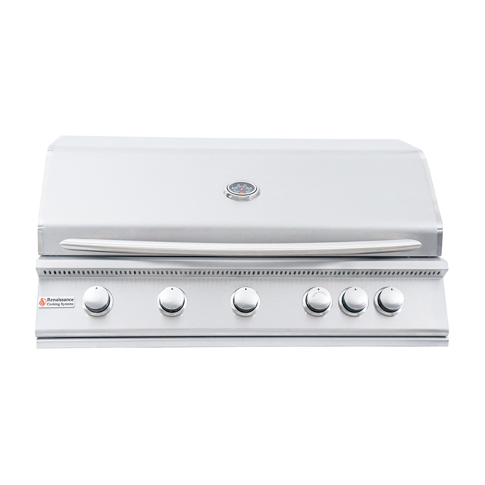 RCS 40" Premier Drop-In Grill with full-width slide-out drip tray, demonstrating convenience and functionality for outdoor cooking.