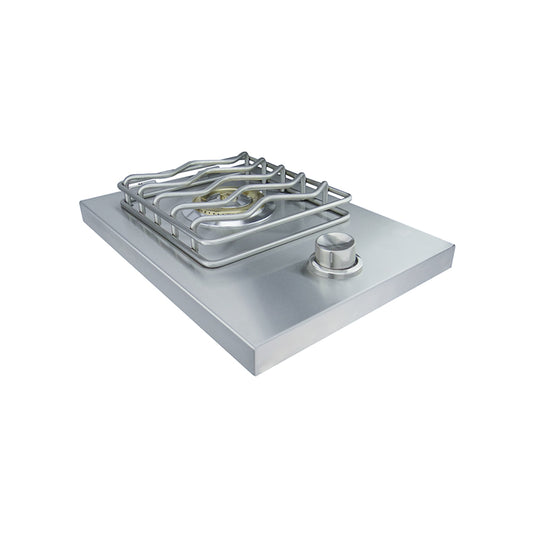 RCS Cutlass Single Side Burner with heavy duty 12,000 BTU burner and stainless steel construction for outdoor cooking.