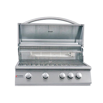 RCS 32" Premier Freestanding Grill Cart with all its grilling features highlighted, perfect for backyard barbecues.