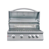 RCS 32" Premier Freestanding Grill Cart with all its grilling features highlighted, perfect for backyard barbecues.