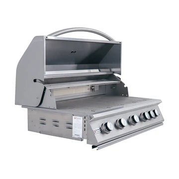 Close-up of RCS 40" Premier Freestanding Grill Cart burners highlighting the five stainless steel tubular burners for high BTU output and even heat distribution.