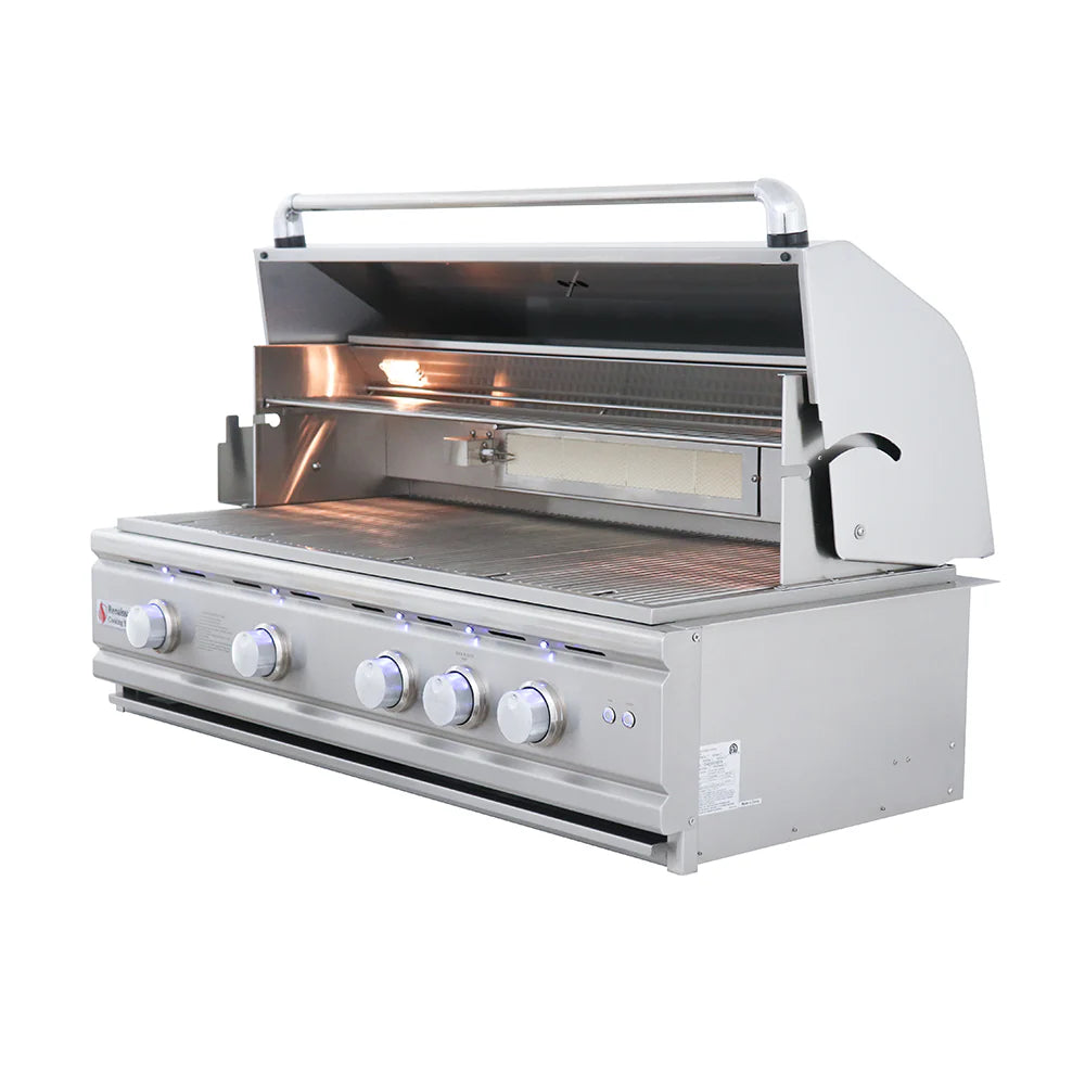 High-quality image of the RCS 42" Cutlass Pro Freestanding Grill Cart showcasing its professional-grade 304 stainless steel design and four powerful cast-stainless steel burners.